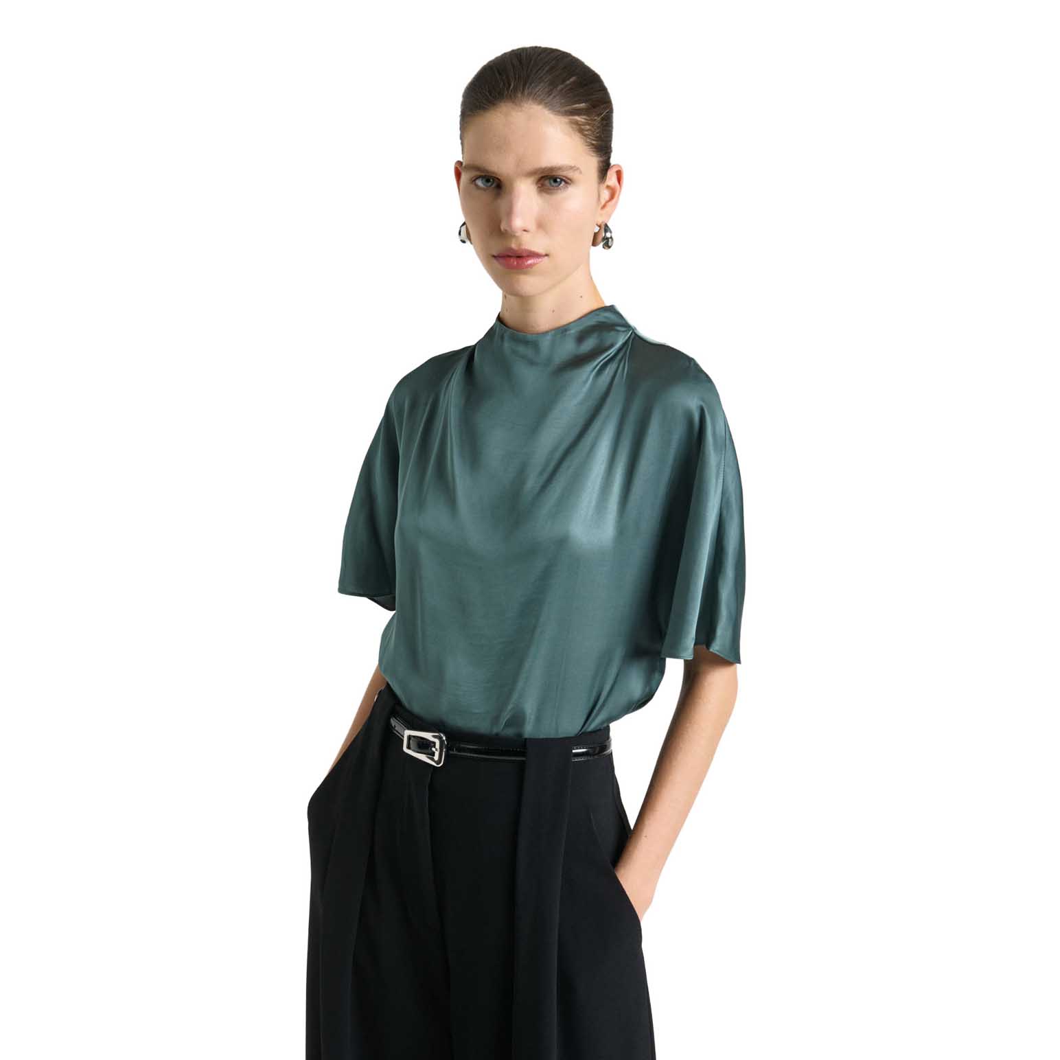 Cue Satin Draped Neck Blouse